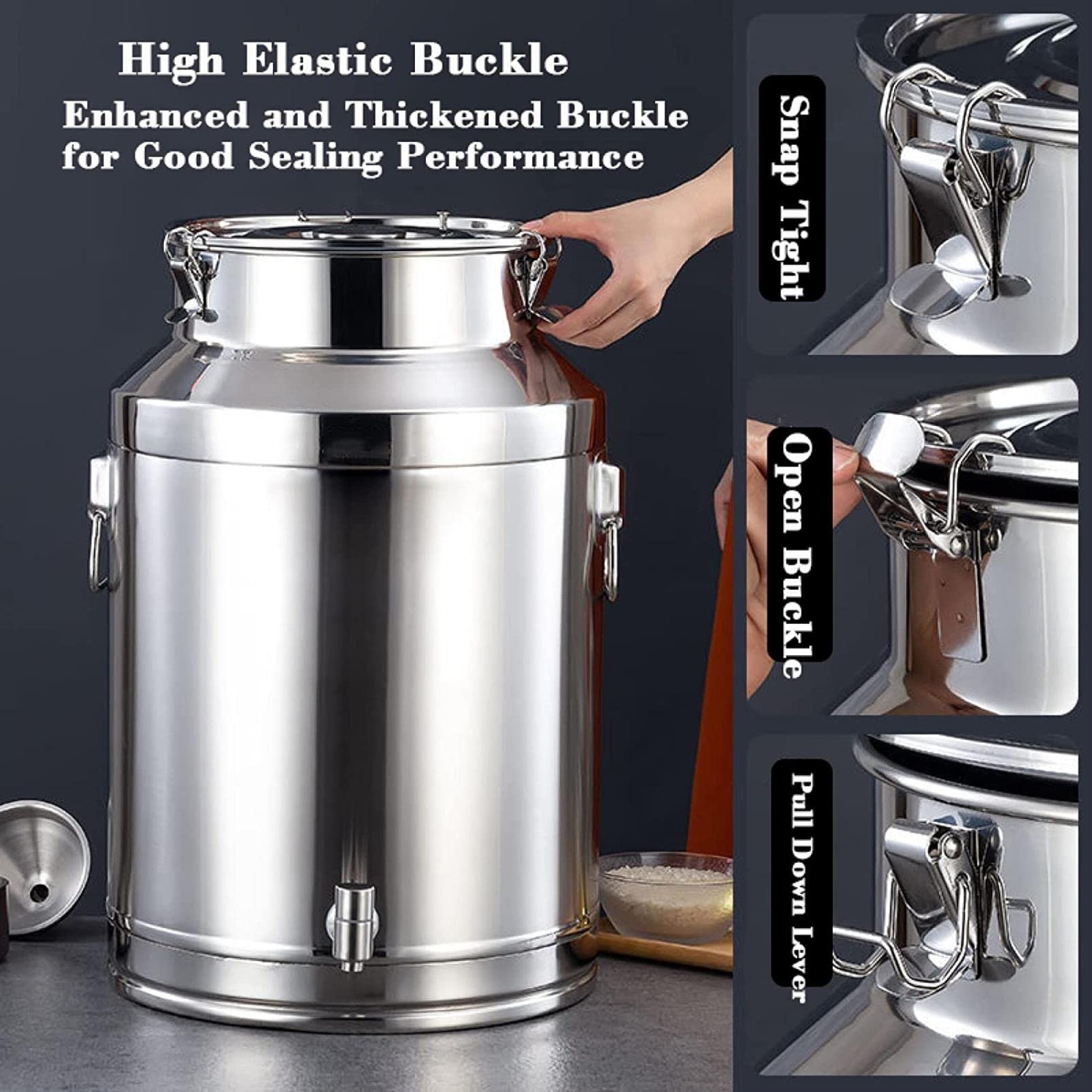 Barile fermentatore per latte in acciaio inossidabile - 15L/20L/28L/35L/42L/48L Lattine per trasporto e raccolta del latte Fusto per vino, birra, contenitore per liquidi/Argento/28L (Siliver 15