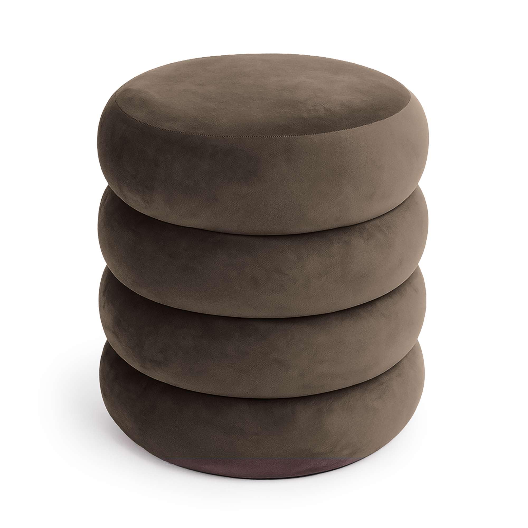 AKORD Tabouret en Velours avec Rangement SNUGGO 42 cm, Rond Ottoman, Rembourré, Repose-Pieds, 42 x 44,5 x 42 cm, pour Entrée Salon Chambre à Coucher, Coiffeuse, Marron
