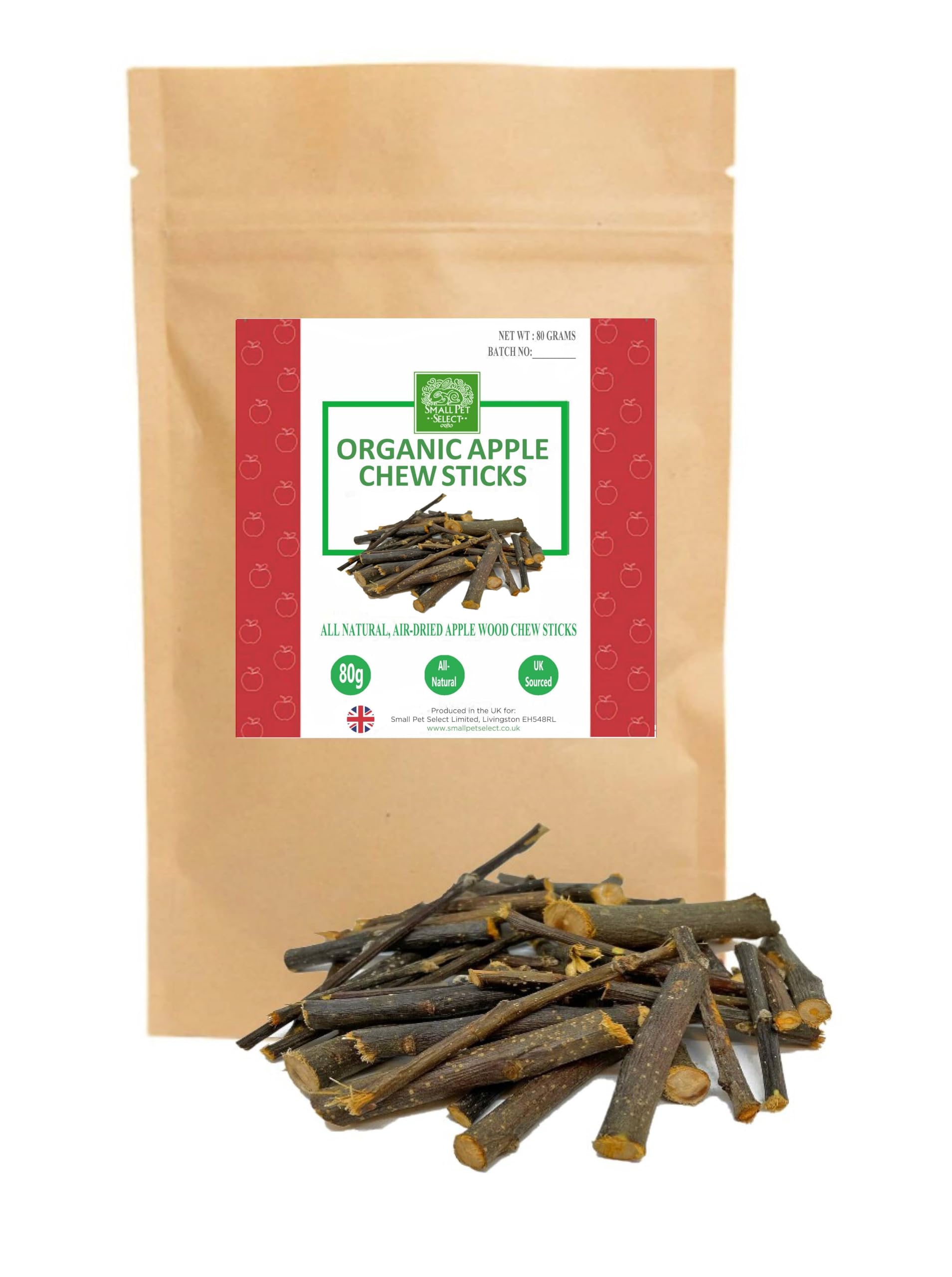 Small Pet Select - Apple Chew Sticks, a Natural Treat for Rabbits, Guinea Pigs, Gerbils, Hamsters, Mice, and Rats, 80g