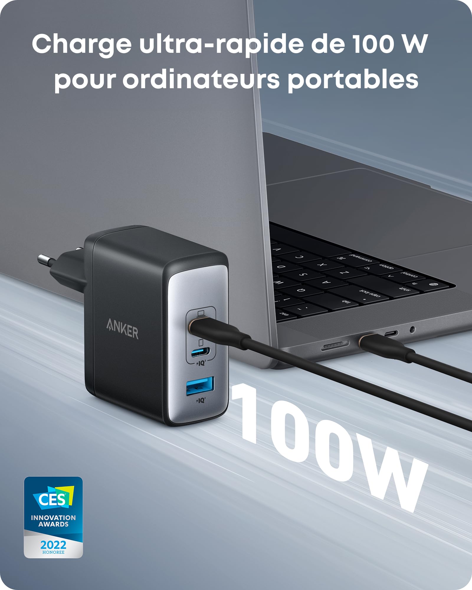 Anker 736 Chargeur USB C 100 W (Nano II), Rapide Compact 3 Ports pour MacBook Pro/Air, Google Pixelbook, ThinkPad, Dell XPS, iPad, Galaxy S23/S22, iPhone 17/17 Plus/17 Pro Max/16/15/14, et Autres