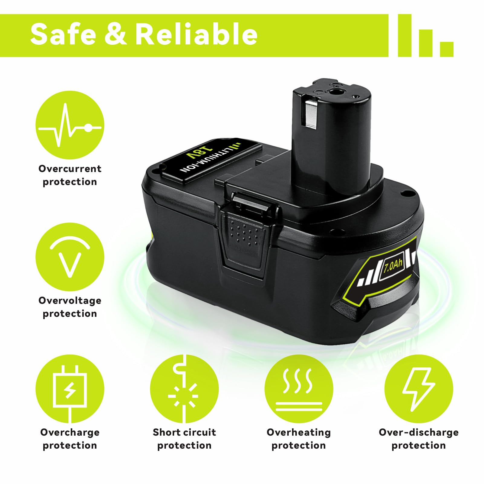 2-Pack 7.0Ah Replacement For Ryobi 18V Battery - Compatible With P108 P105 P102 P103 Models