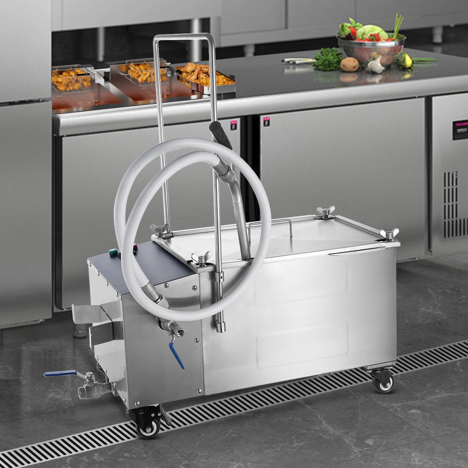 VEVOR Système de Filtration des Huiles de Friture Réservoir de 38 L Filtre à Huile pour Friteuse Vitesse 10 L/min Mobile avec Roulettes et Tuyau Machine à Filtrer Huile Usagée pour Restaurants Stands