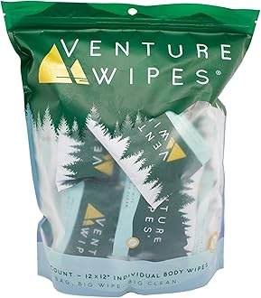 Venture Wipes Tea Tree Oil Body Wipes - Adventure Wipes for Adults - Biodegradable Cleansing With Aloe and Vitamin E - Camping Essentials - Individually Wrapped - 25 Count Bag