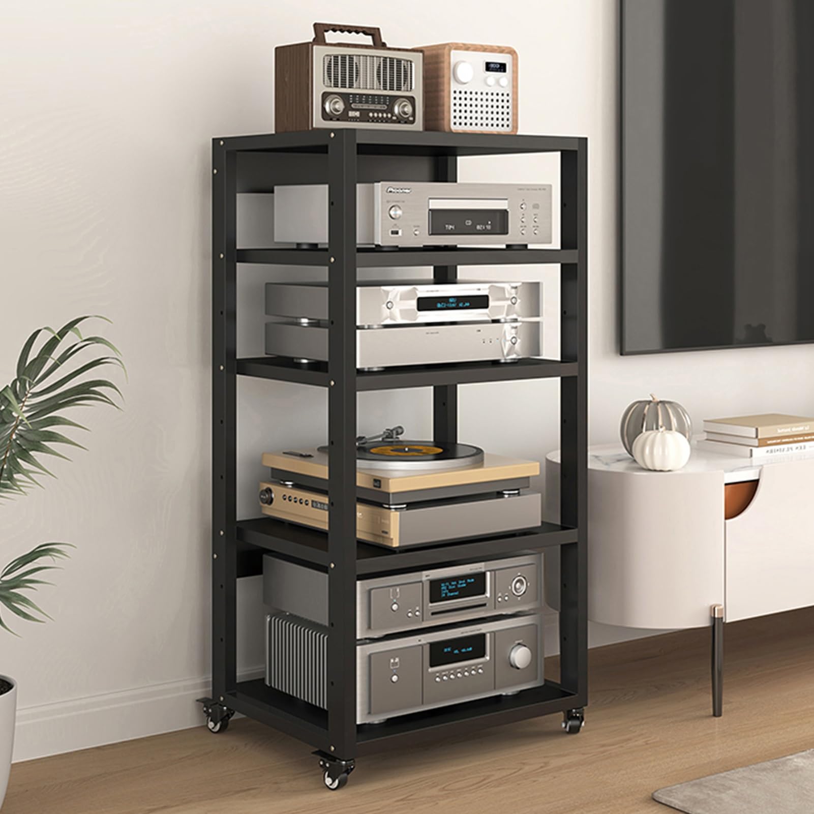 5-Tier Movable AV Media Stand CD Player Stand Stereo Component Cabinet Media Center Audio Tower Media Storage Rack with Height Adjustable Steel Shelf for Home/Office/Theater (Size : 50x40cm(19.7x15.7