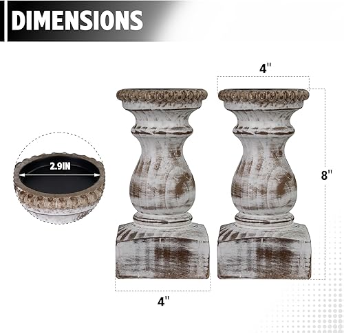 Miniatura 2 de Soporte de vela para vela de pilar, juego de 2, soporte de vela de madera de granja, soporte de vela de madera rústico, candelabros de madera Blanco