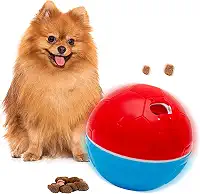 AMICUS - Bolinha de Petiscos para Cães Crazy Ball - Bola com Compartimento para Petiscos de Cachorro, Brinquedo Interativo para Bicho de Estimação, Lazer para Pets - Ajustável - Vermelho e Azul, 300g