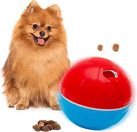 AMICUS - Bolinha de Petiscos para Cães Crazy Ball - Bola com Compartimento para Petiscos de Cachorro, Brinquedo Interativo para Bicho de Estimação, Lazer para Pets - Ajustável - Vermelho e Azul, 300g