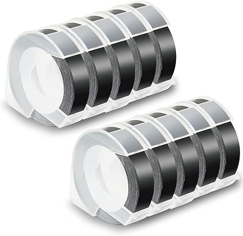 Pristar Cintas de relieve de plástico 3D de 9 mm de repuesto 3/8'' x 9.8'' compatibles con Dymo Embossing Label Maker Organizer Xpress 12965, Xpress