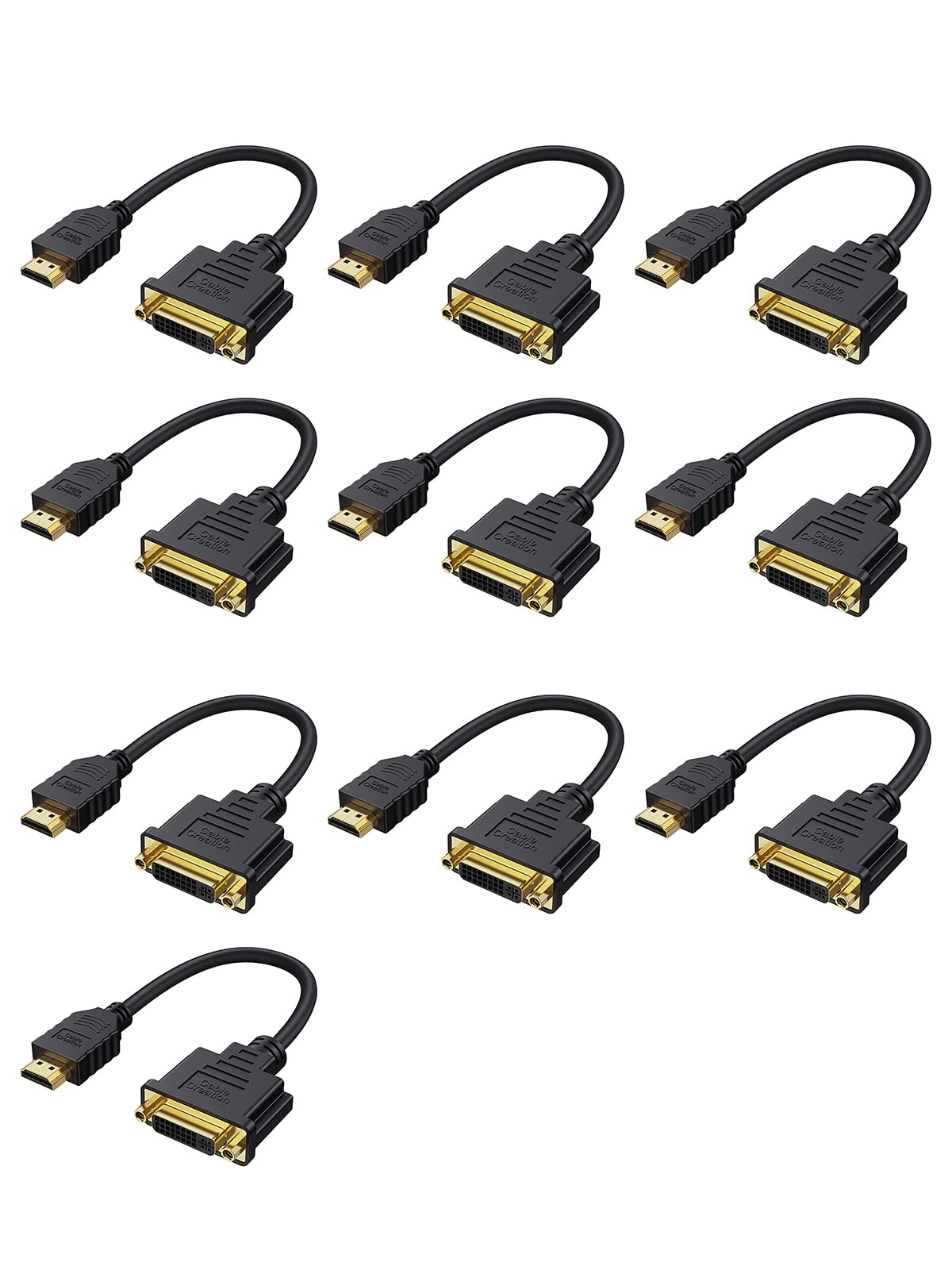 CableCreation HDMI Male to DVI Female 0.5ft [10 Pack], Bi-Directional HDMI Male to DVI-I (24+5) Female Adapter, for PC, TV, TV Box, PS5, Blue-ray,