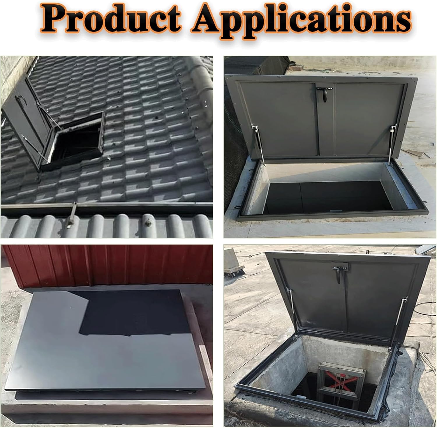 Black Roof Hatch, 30x40in(76x101.5cm) Skylight Roof Caps Window with Gas Shock Strut, Aluminum Frame Galvanized Roof Access Hatch, Roof Security Door, Roof Maintenance Hatch, Commercial Roof Hatch