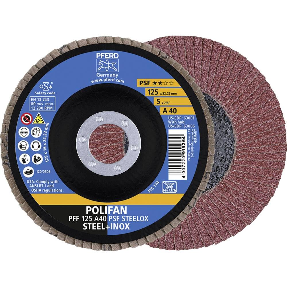 PFERD Polifan PSF Abrasive Flap Disc, Type 27, Round Hole, Phenolic Resin Backing, Aluminum Oxide, 5