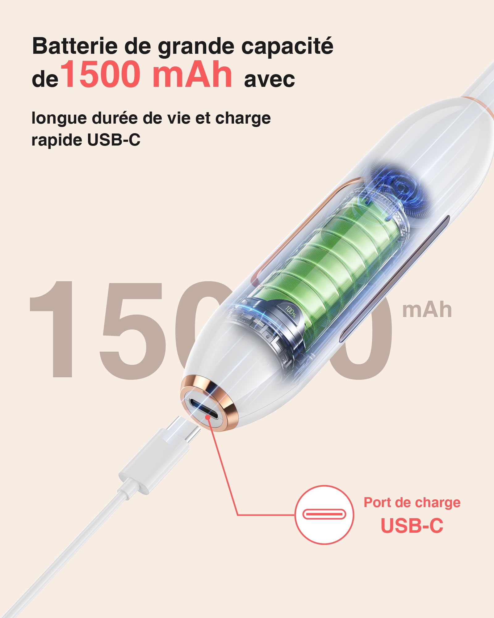 Ponceuse pour Ongles Professionnel - 1500mAh Ponceuse Ongle y Nettoyeur Pinceau Maquillage 2 en 1,20000 RPM Lime a Ongle Electrique,Nail Drill Portable,3 Vitesses Réglables,Sans Fil Sécurisé Image du produit 5