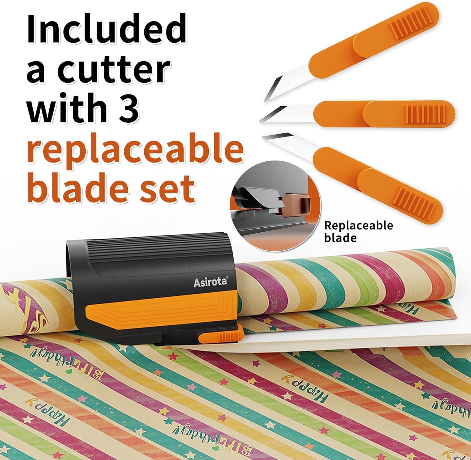 2 PC Wrapping Paper Cutter with 3 Replaced Blade, Adapt for Any Diameter Wrapping Paper Roll, Antislip Silicone Hold Touch Surface, Cut Efficient Straight Easily & Safely on Christmas image 2