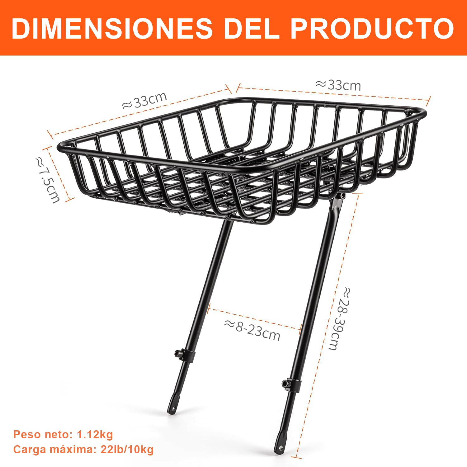 CXWXC Cesta para bicicleta con portaequipajes delantero – Gran cesta delantera para bicicleta con soportes de sujeción – Cesta delantera de aluminio de gran capacidad