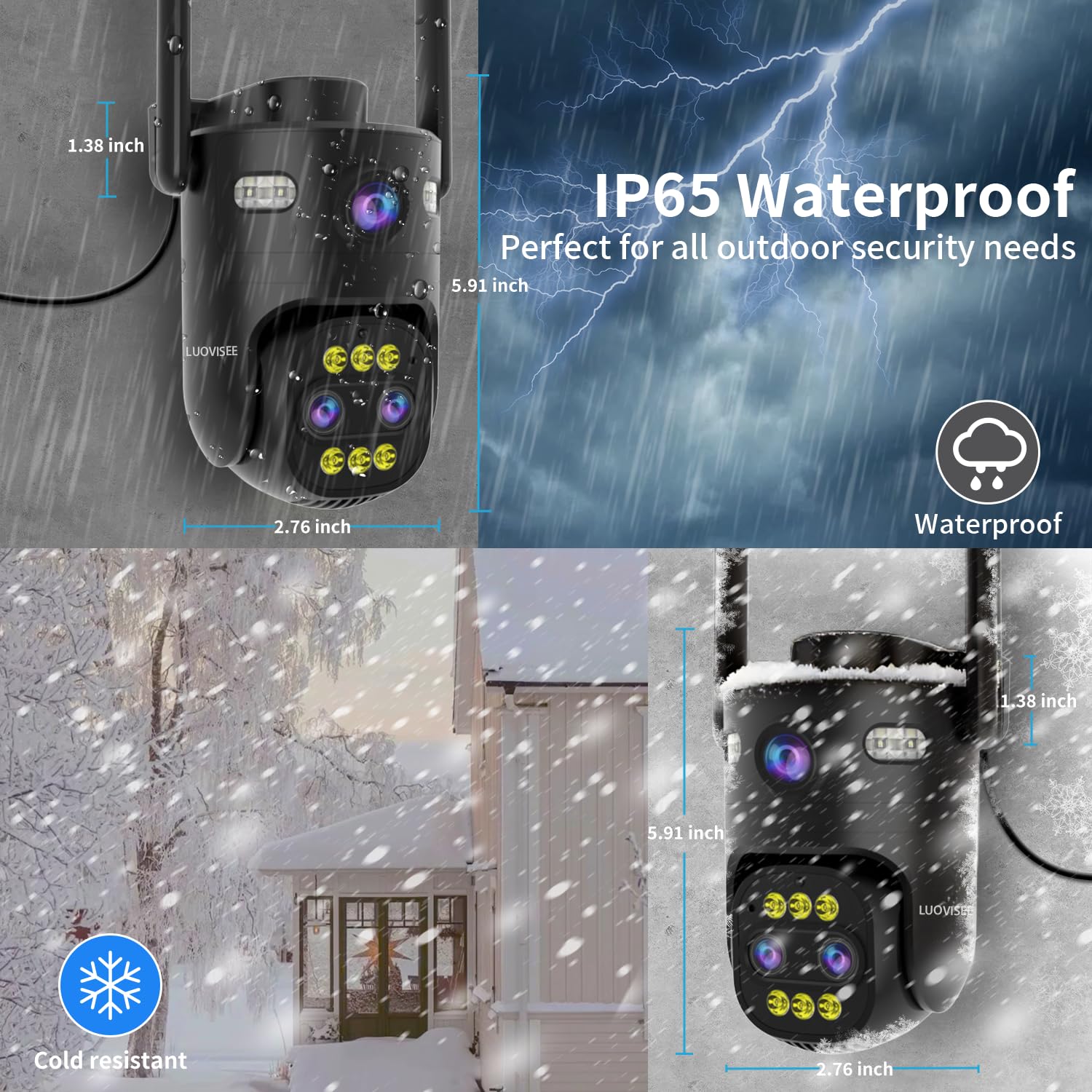 Telecamera di sicurezza esterna a tre lenti WiFi 2.4G/5G, telecamera di registrazione continua 24/7 per la sicurezza domestica, alimentazione plug-in, piastrelle PAN zoom 10x, tracciamento