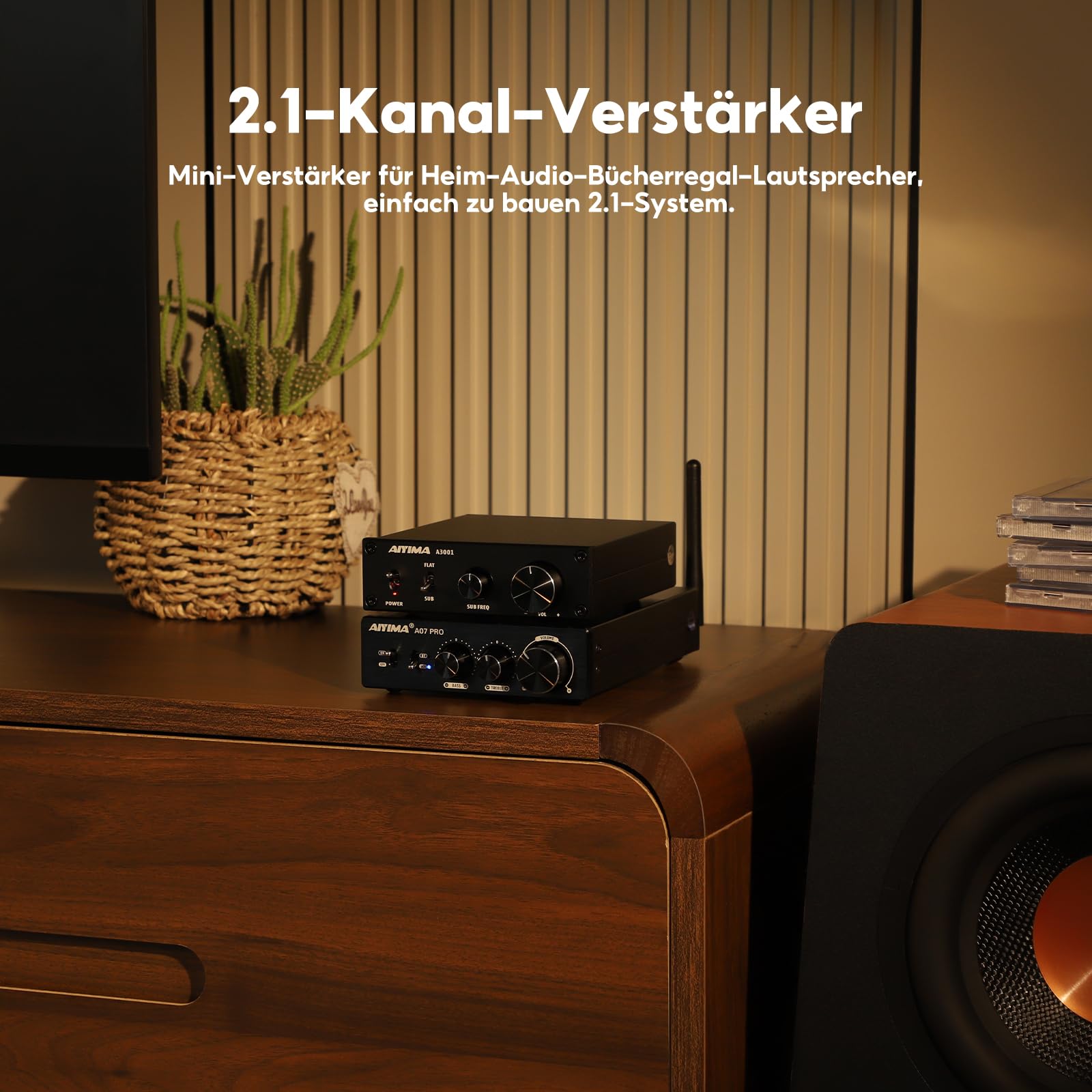 AIYIMA A07PRO TPA3255 Mini-Leistungsverstärker 2.0/2.1-Kanal-Audioverstärker 300 W x 2 Klasse D Hi-Fi-Stereo-Vollverstärker QCC304X Bluetooth 5.2-Desktop-Verstärker mit Höhen- und Bassregelung