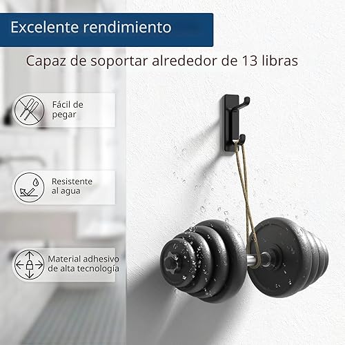 Vista 2 de pickpiff Ganchos de pared para abrigo y toalla: 13LB fuerte adhesivo para colgar puerta, color negro, paquete de 4