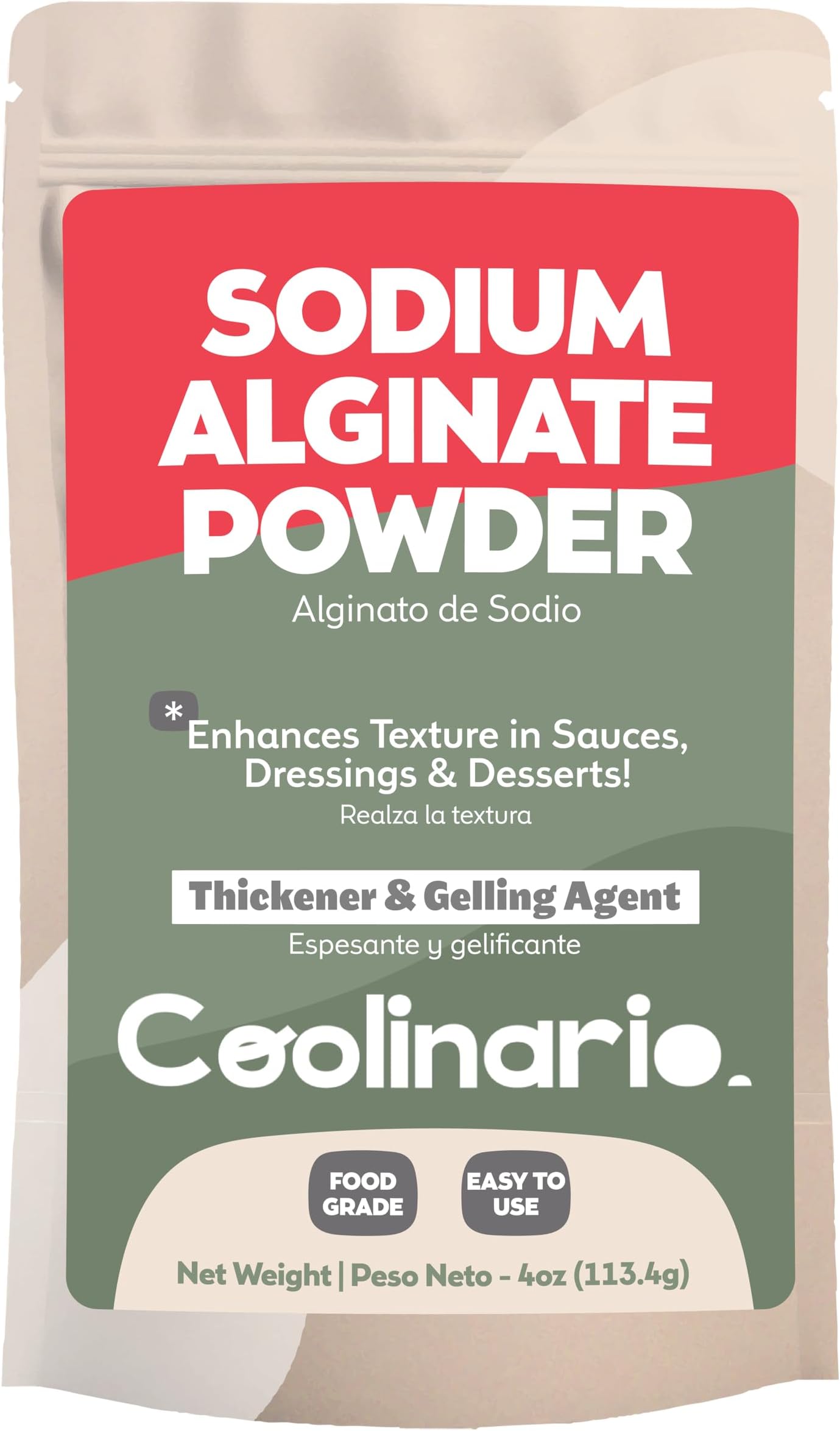 Coolinario アルギン酸ナトリウムパウダー (4オンス) プレミアム増粘剤&ゲル化剤 ソース/デザート/分子ガストロノミー用 球状化&テクスチャー強化に最適 食品グレード