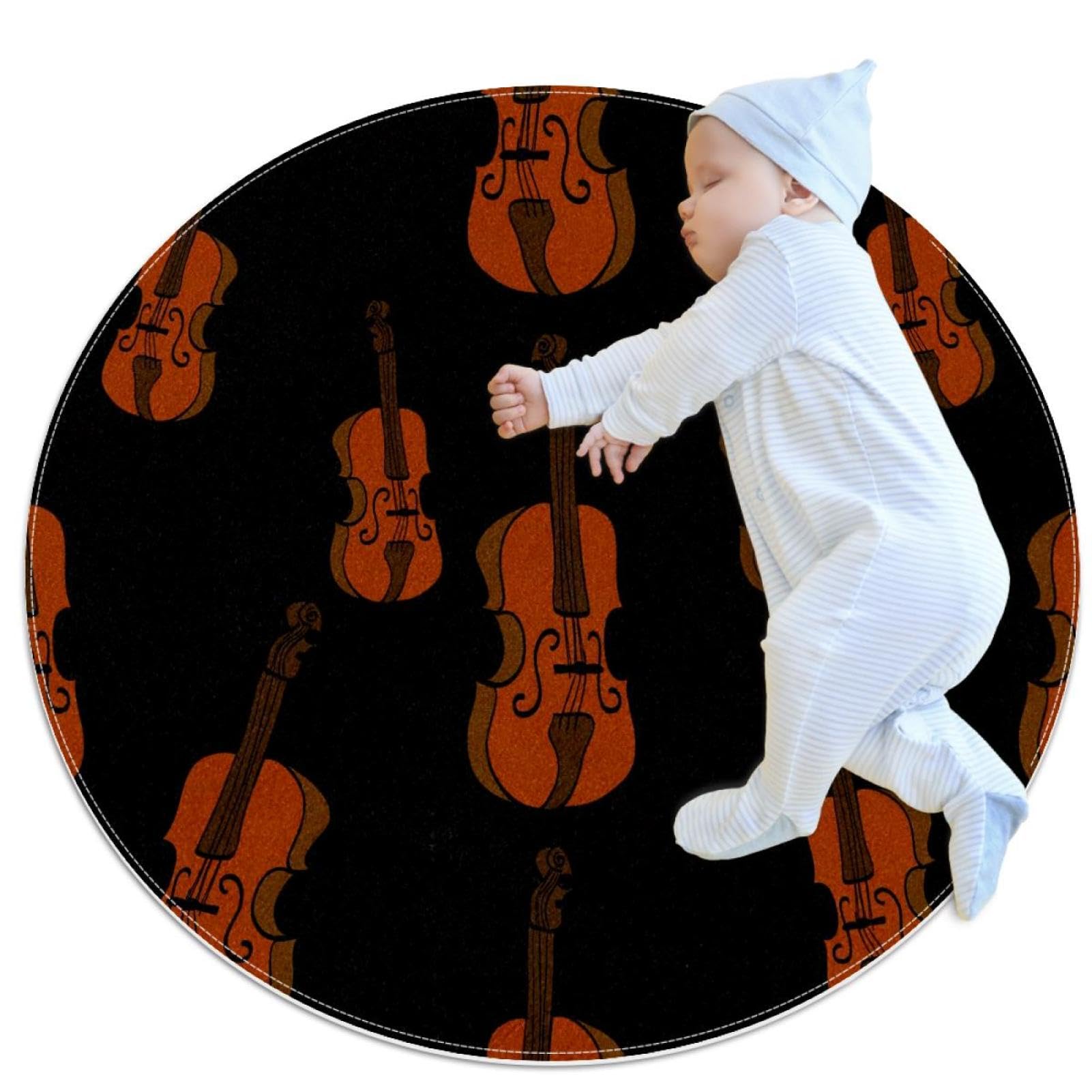Tapis de bain violon rond 1m antidérapant petit tapis chambre imprimé fleurs