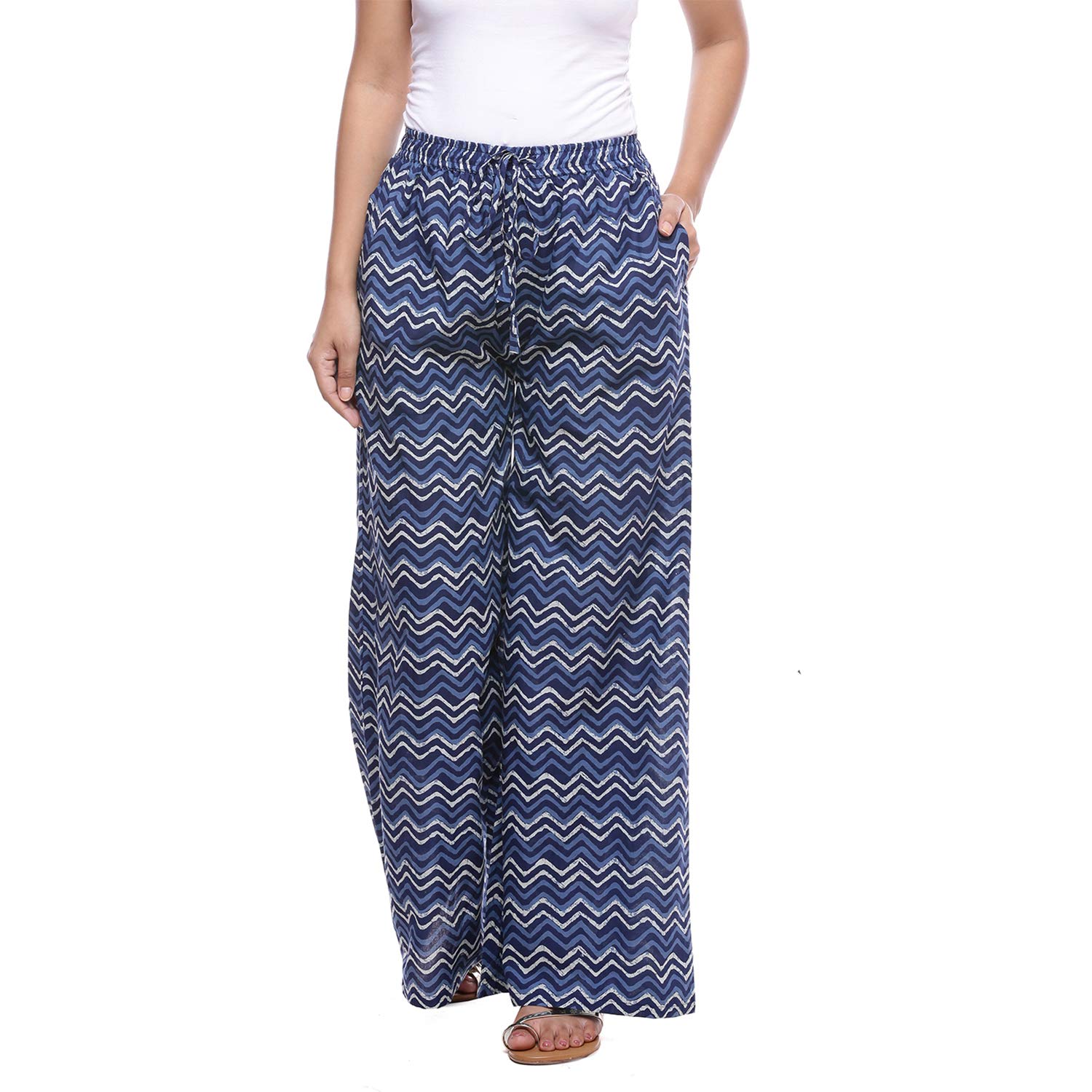 Women Cotton Straight Palazzo Blue-image-0