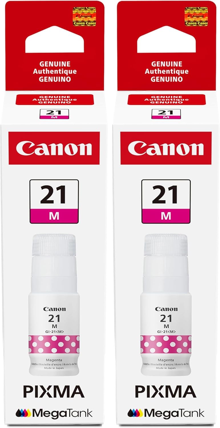Canon GI-21 Genuine Magenta Ink Bottle, Compatible with Megatank G1220, G2260, G3260, G1230, G2270, G3270, G4270, G3290, and G4280 Printers (Pack of 2)