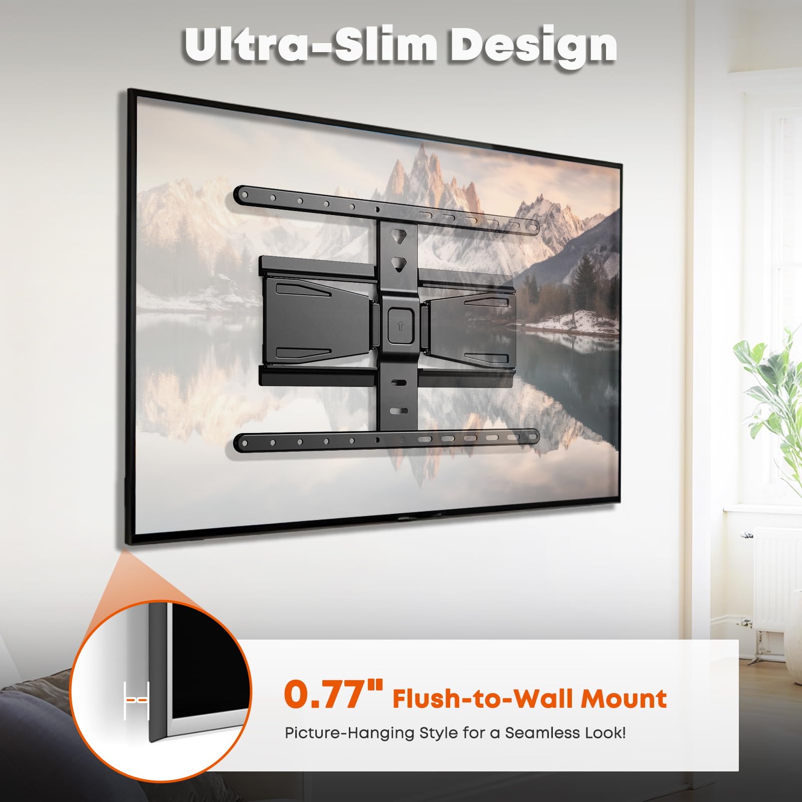 TV Wandhalterung für 43–90 Zoll Fernseher bis 50kg | Ultra-Slim Wandhalterung Fernseher Schwenkbar Neigbar TV Halterung mit 1,96cm Wandabstand,Kabelmanagement Max VESA 600x400mm