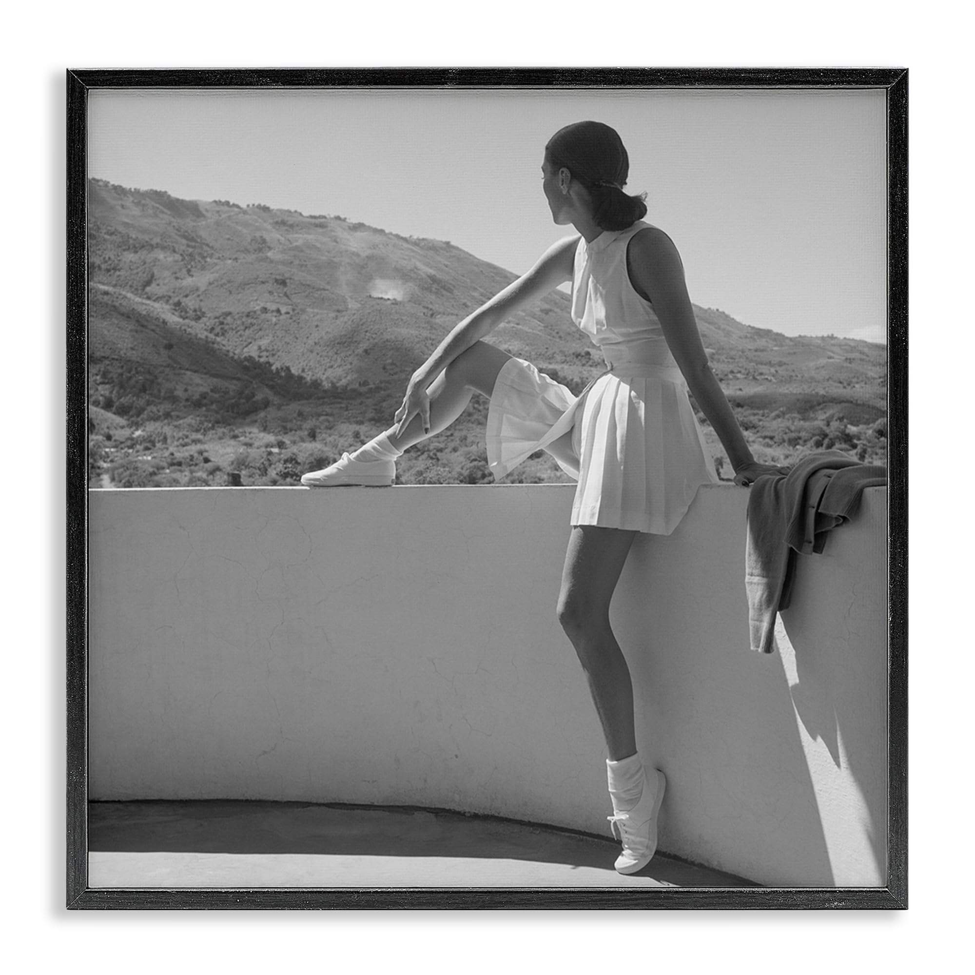 Stupell Industries Midnight Black (Textured) Serene Mountain Tennis Portrait, 12 X 12 Inch Framed Giclée Print