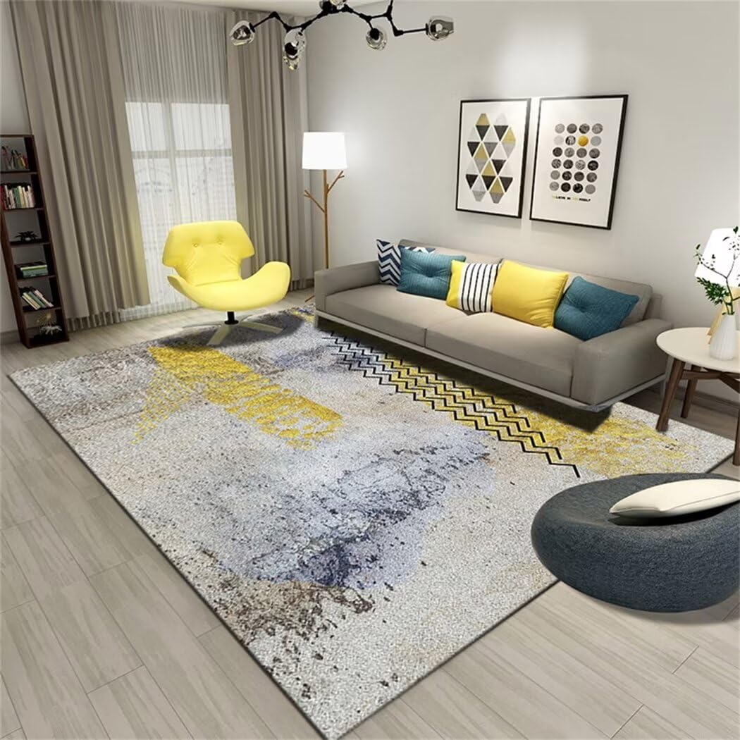 Tapis de salon unicolore jaune pour illuminer votre foyer moderne