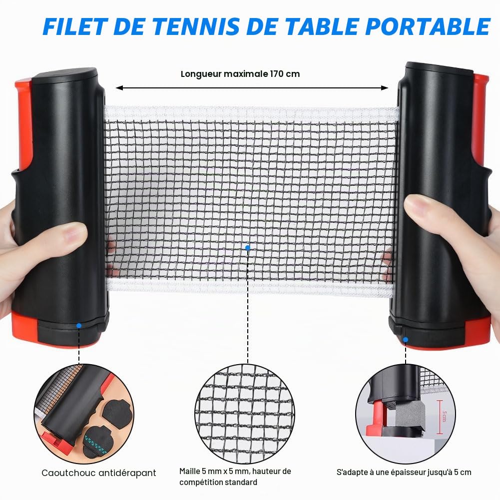 flintronic Filet de Ping Pong Rétractable, Filet de Tennis de Table Portable, 67 * 7.5in Filet de Rechange Réglable, pour Table de Ping Pong,Un Bureau, Table Manger, Peut Être Étendu Jusqu'à 170cm