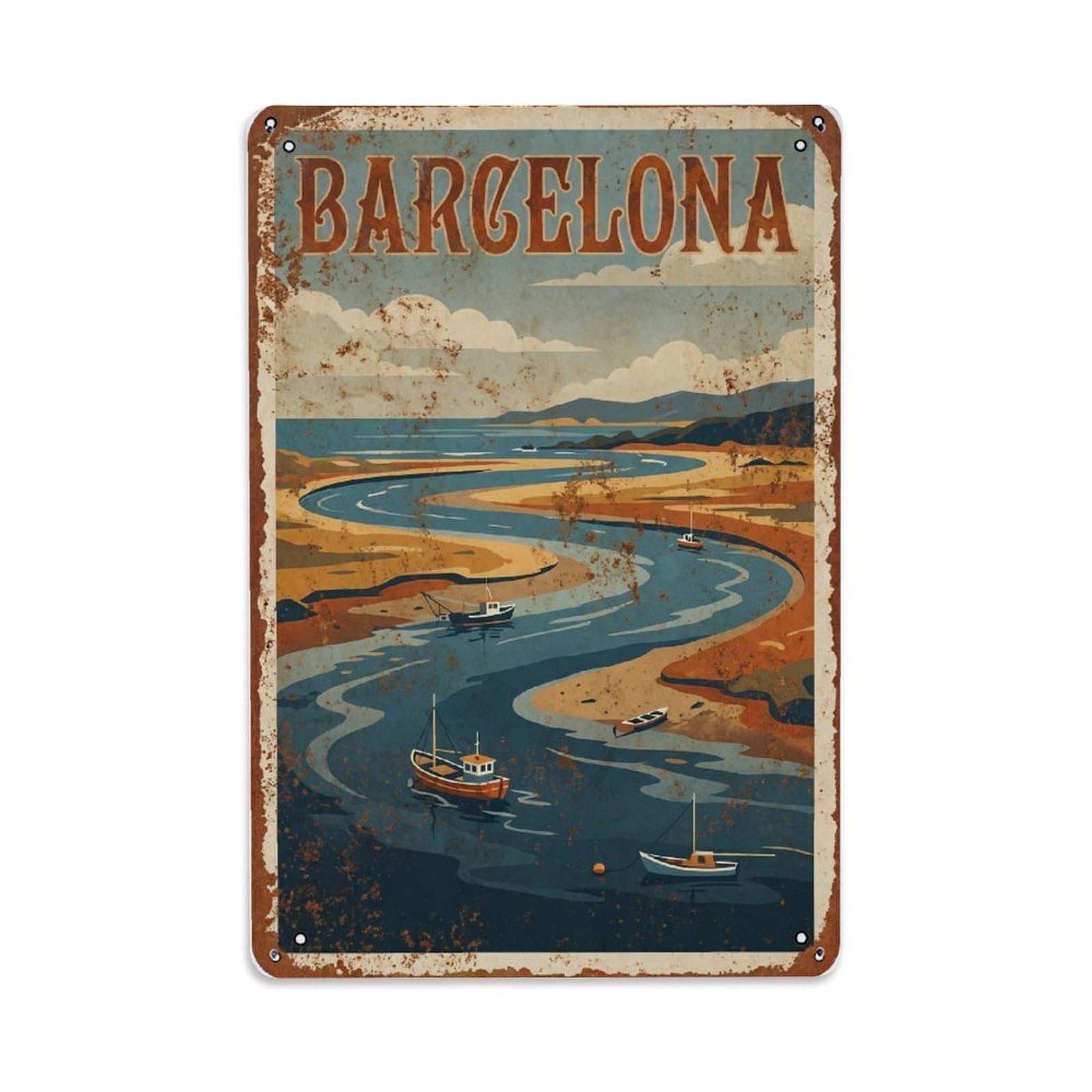 Vintage Travel Estuaries Spain Coastal Metal Tin Sign Plaque Wall Decor for Cafe, Club Bar, Office, Home Garden Metal Poster 8x12Inch