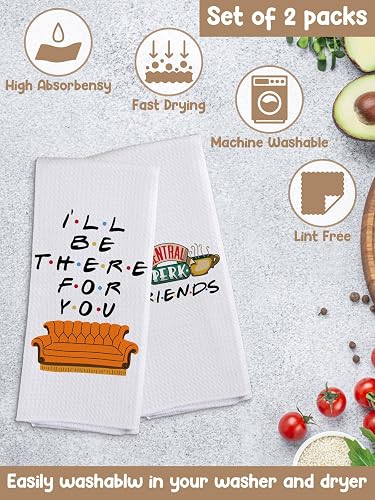 HSSPIRITZ Lot de 2 torchons de cuisine amusants avec inscription « Friends » - Cadeau de décoration de cuisine - Motif « Central Perk » - « I 'll Be There for You » - Cadeau d'anniversaire pour les - 5