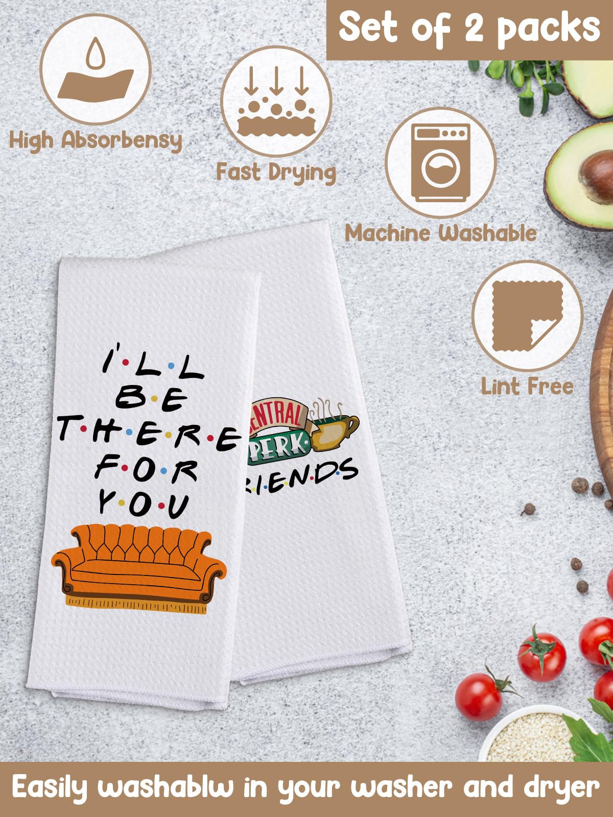Homythe Lot De 2 Torchons De Cuisine De La Série Télévisée Friends Merchandising - Décoration De Cuisine - Motif Mignon - Perk Central Perk & I'll Be