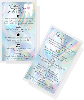 Boutique Marketing LLC Tooth Gem Aftercare Cards | 50 Pack | 2x3.5 inch Business Cards | Wallet Sized Non-Reflective Matte Rainbow Holographic Look Design
