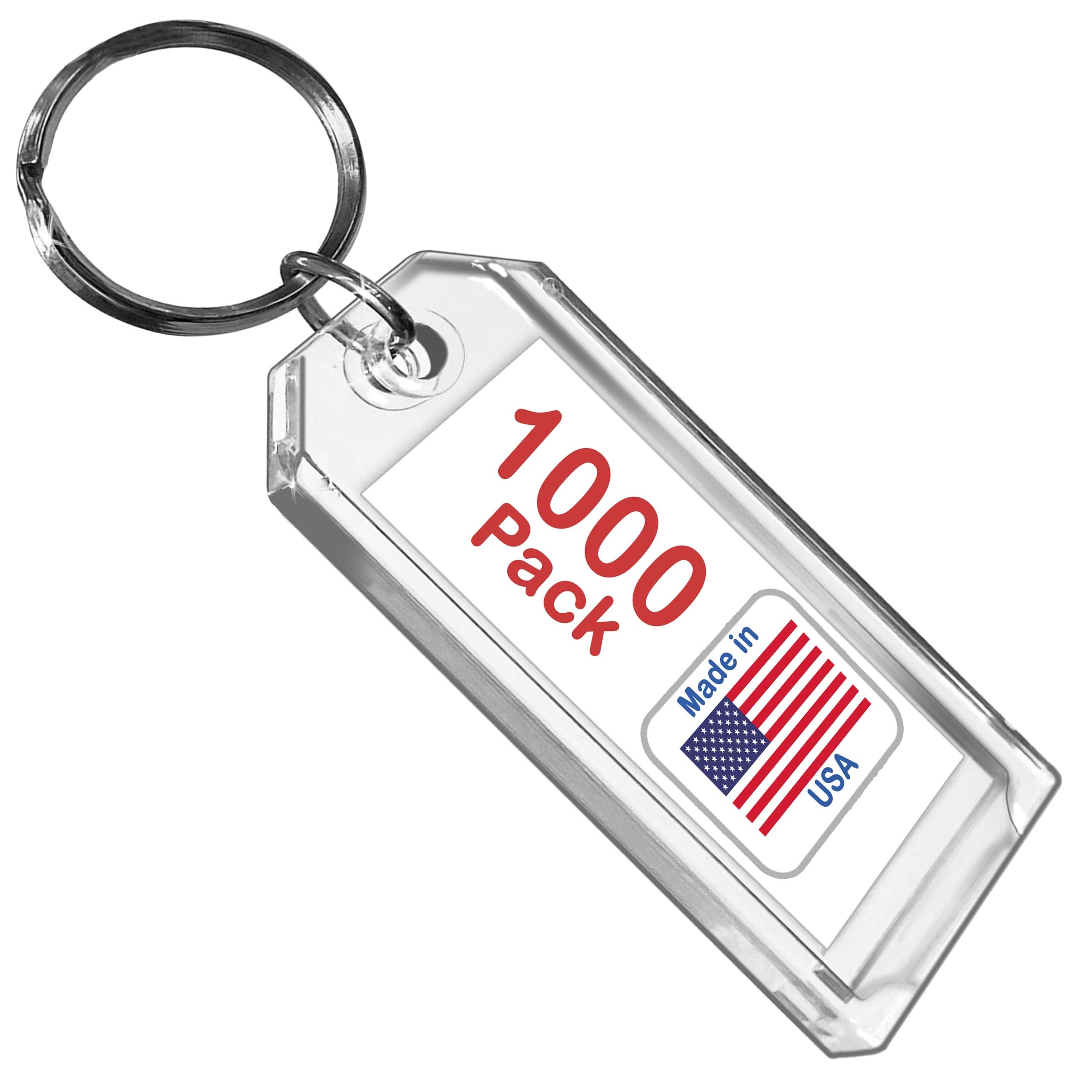 MADE IN USA Premium Key Tag 3” Slip-Slot Plastic Heavy Duty (Clear Crystal Color) (1000 Pack) (Label and Ring included) (Made in USA)