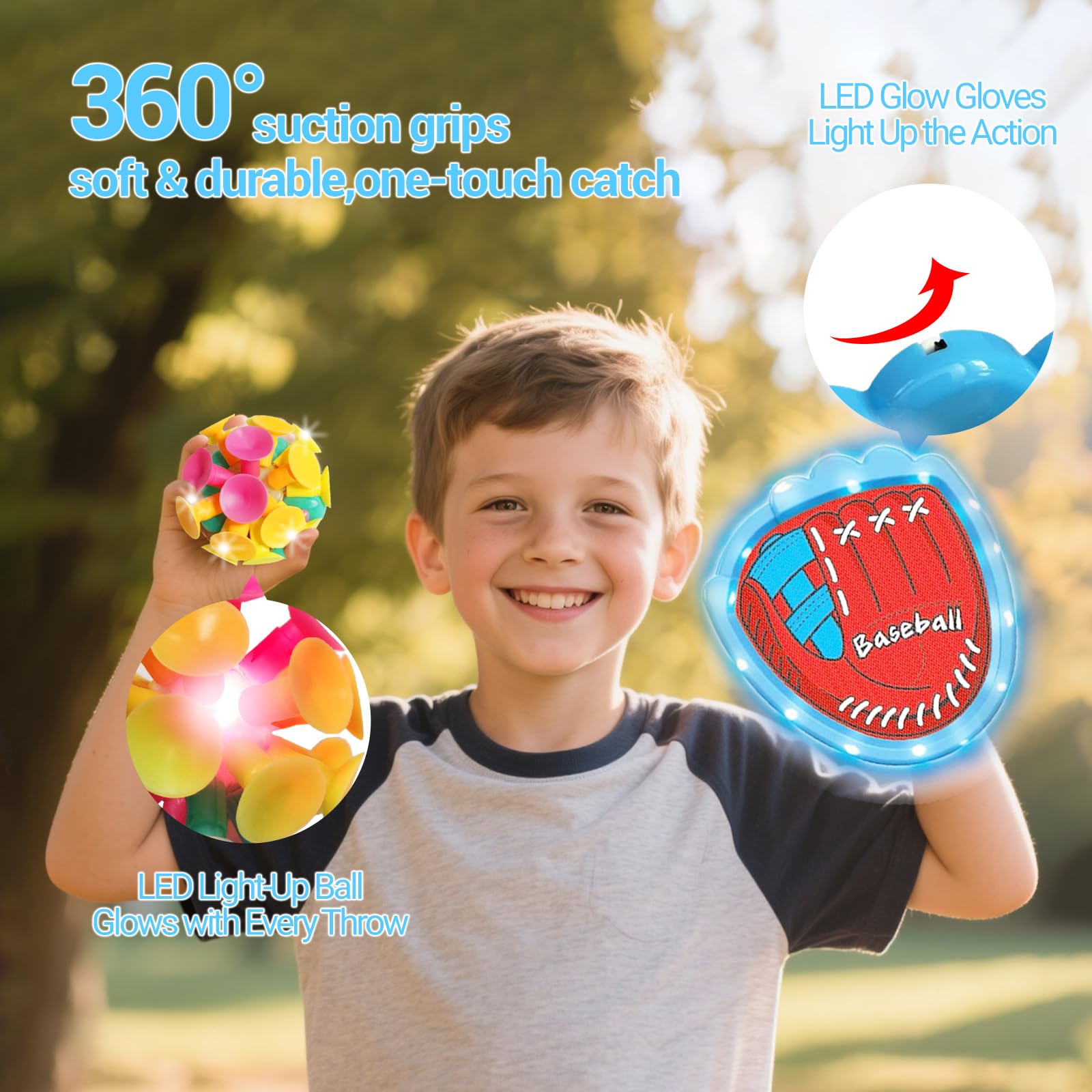 LED Toss and Catch Ball Set, Toddler Baseball Glove, Camping Beach Pool Toys For Kids, Outside Backyard Family Games, Sports & Outdoor Play Toys for 3 4-8 8-12 Year Old Boys Girls Birthday Gifts