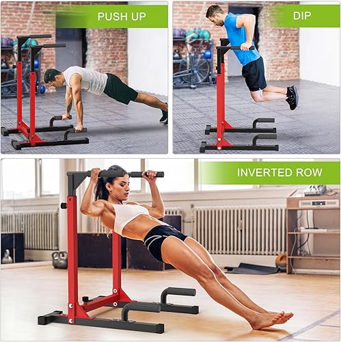 Miniatura 3 de SELEWARE Heavy Duty Dip Bar, Adjustable Width & Height Dip Station Home Gym Fitness Equipment, 800lbs Capacity, Multifunctional Strength Training