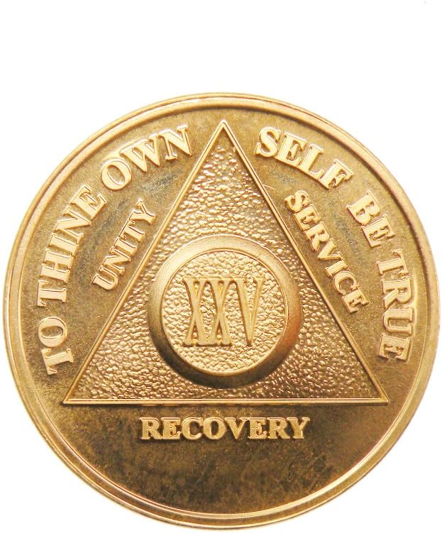 25 Year 24K Gold Plated AA (Alcoholics Anonymous) - Sober / Sobriety / Birthday / Anniversary / Recovery / Medallion / Coin / Chip