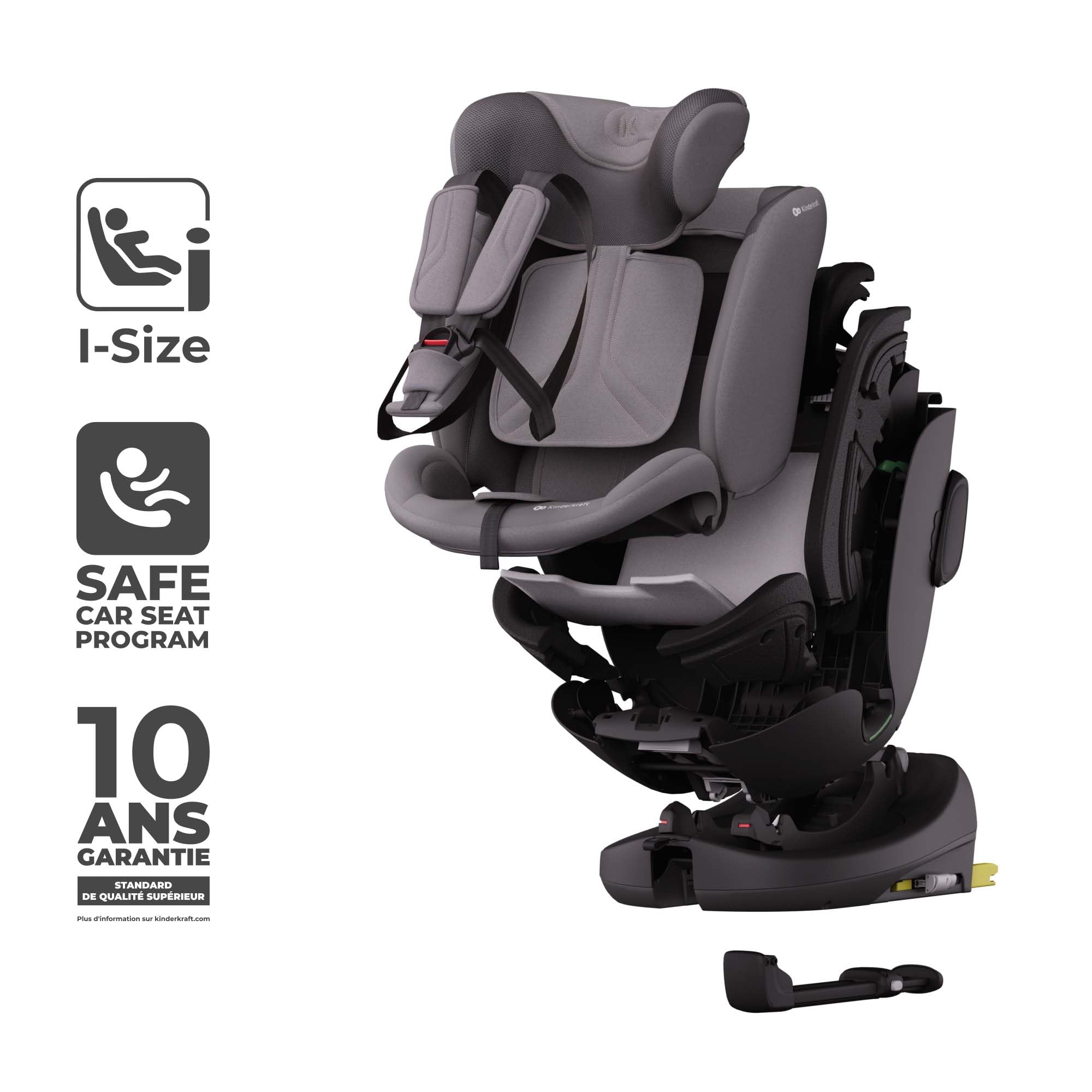 Kinderkraft Système Modulaire ENDURA SAFE 3-en-1 | Siège Auto I-LITE + I-FIX, Base ISOFIX Rotative, Installation Facile, Sécurité R129/3, Confort Optimal, 0-12 ans, Gris