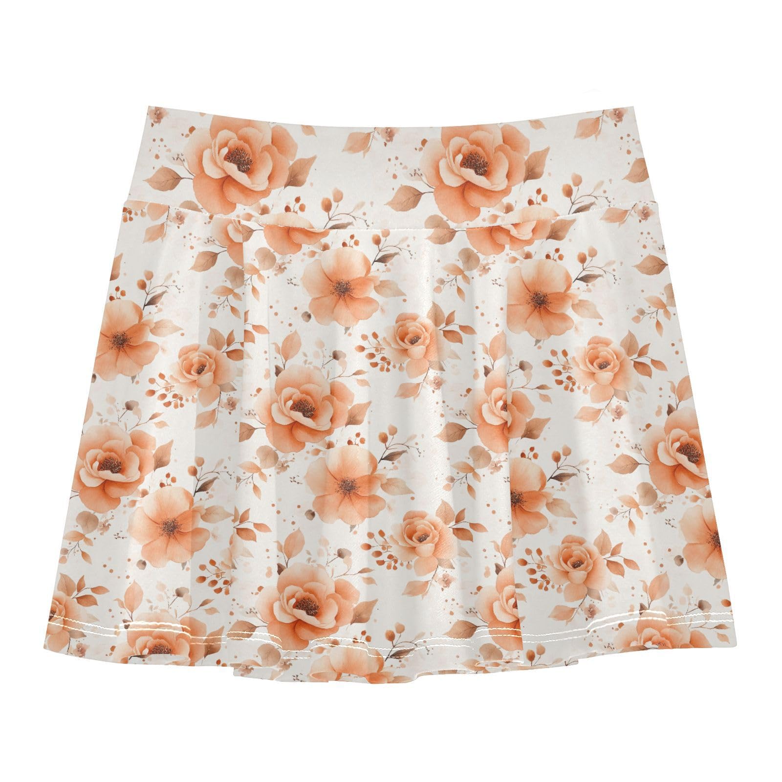 JUNZAN Elegant Beige Florals Little Girls Tennis Skirt with Shorts Flowy Girl Skort Pleated Skirt for Kids with Pockets 4-12Y
