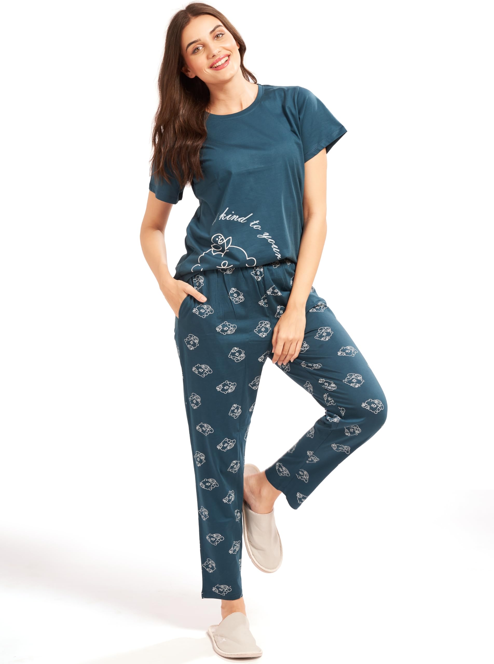 av2 Women's Cotton Printed Short Sleeve Night Suit Set | Pajama Set | Casual Night Dress for Women - 4014-picture-40