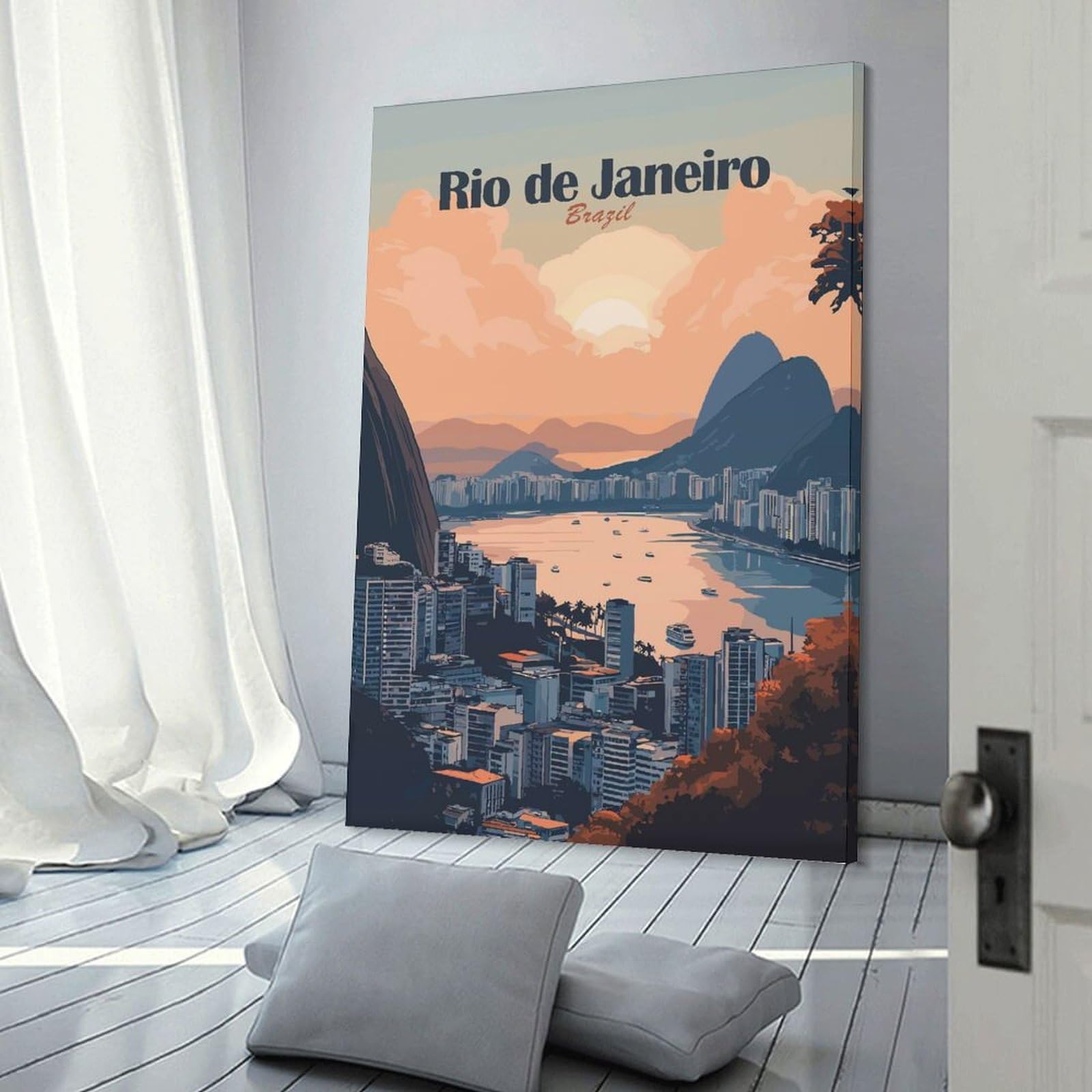 Junmoney Rio De Janeiro Cityscape Canvas Wall Picture 20x30inch(50x75cm), for Contemporary Homes, Apartments Or Offices, Wall Decor with Flexible Room Appeal