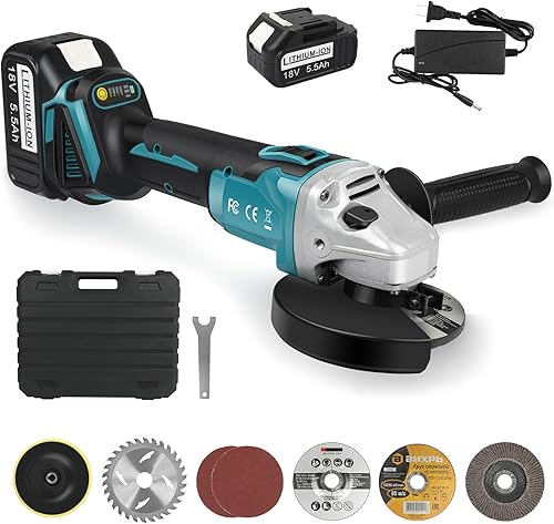 ARyee Kit de amoladora angular inalámbrica, amoladora angular de potencia de 4-12 pulgadas, motor sin escobillas de 9000 RPM con batería de 5.5 Ah y