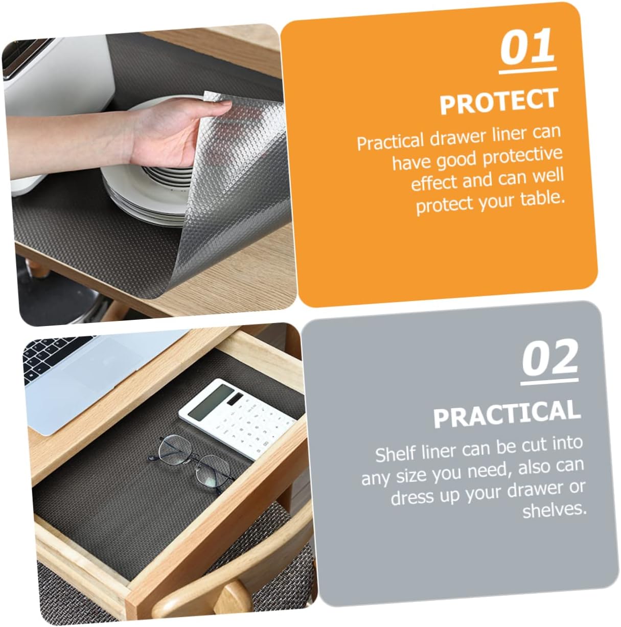 Waterproof Shelf Liner for Kitchen Cabinets and Drawers Non-Slip Protective Liner Half- and Easy to Cut 10-Piece Set