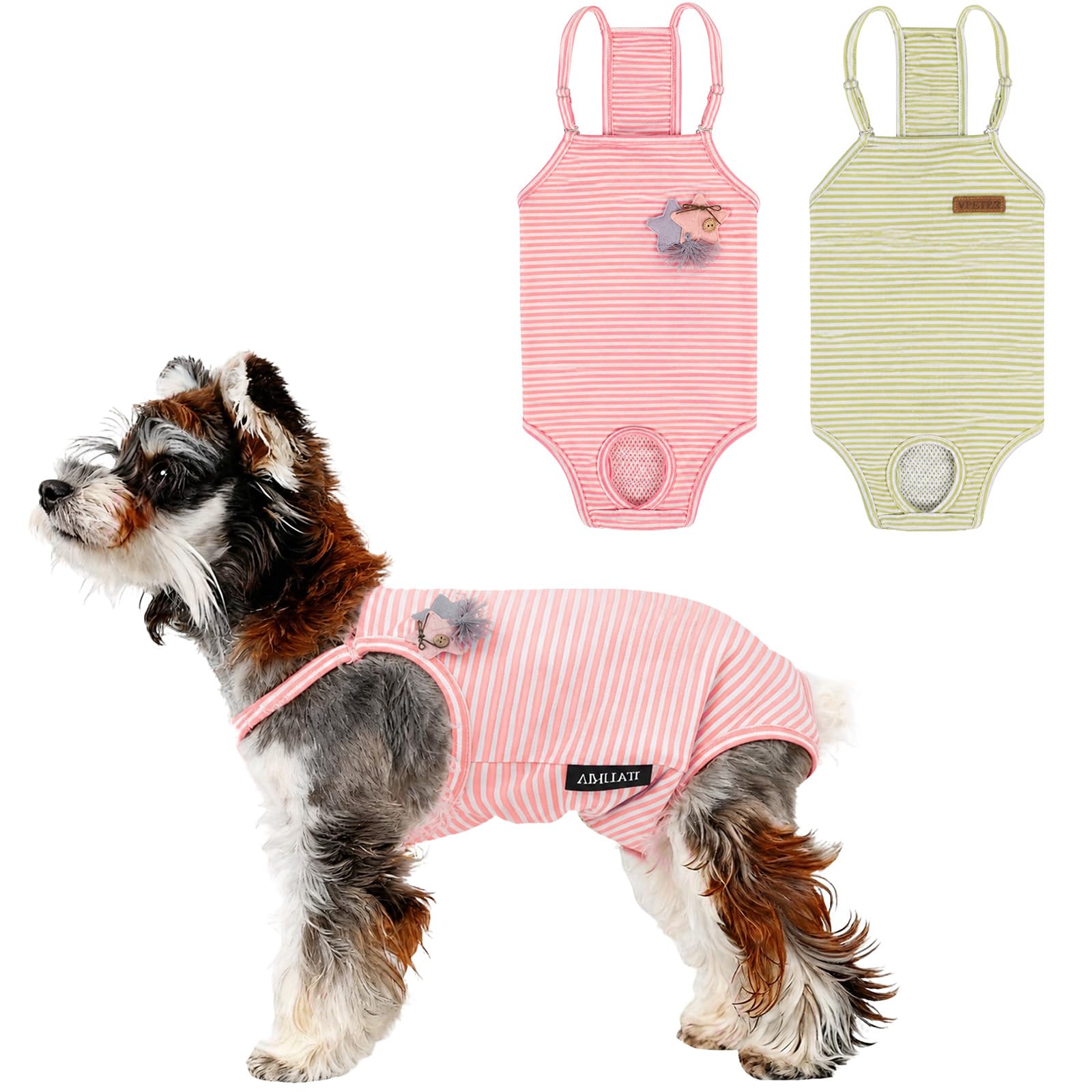 Pxvelcn 2 Pack Dog T Shirt Striped for Female, Sleeveless Dog Tank Top Vest (Green + Orange, M)