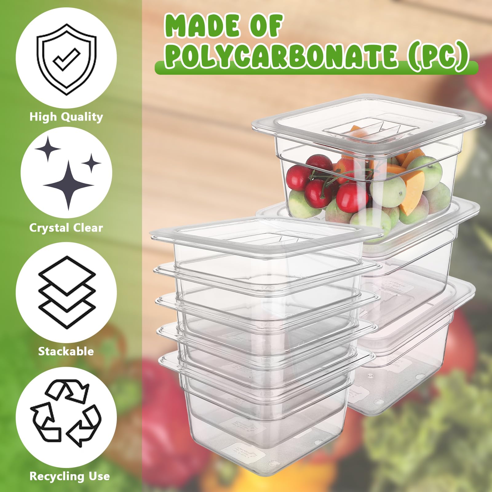 8 Set 1/6 Größe transparente Frischhaltedosen Bulk 10,2 cm tief Restaurant Kunststoff klare Lebensmittelpfannen mit Deckel Polycarbonat kommerzielle Hotelpfanne stapelbare Behälter für Obst, Gemüse