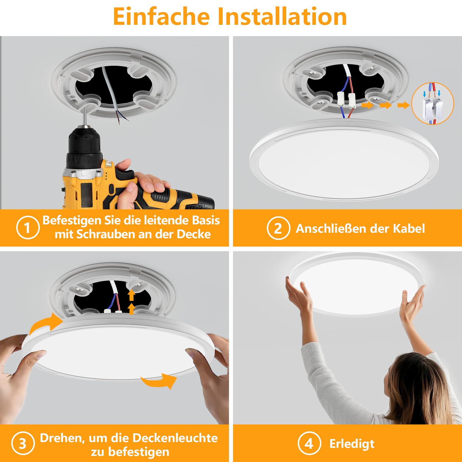 LED Deckenlampen 24W Dimmbar, 11 Farbtemperatur 3000K-6500K mit Fernbedienung, 30cm runde Deckenleuchte Hintergrund-Lichtring, Ultra Dünn Schlafzimmer Badezimmer Zimmerlampe Küchenlampe -2642LM