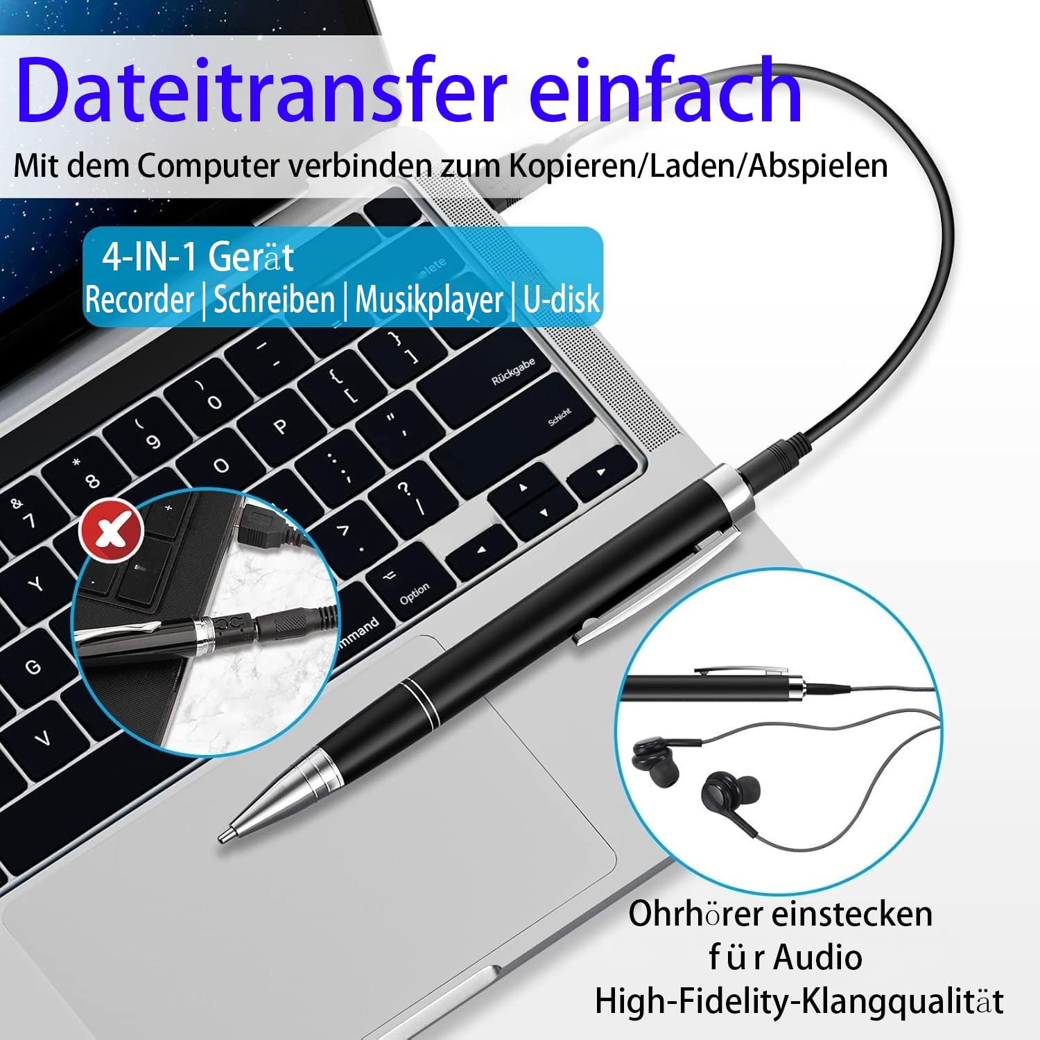 JUSTSTONE Digital Voice Recorder 100 GB, 1600 Stunden Aufnahmekapazität, 360° Surround-Aufnahme, One-Touch Aufnahme, Sprachaktivierung,AI Geräuschunterdrückung, Ideal für Klassenzimmer und Meetings
