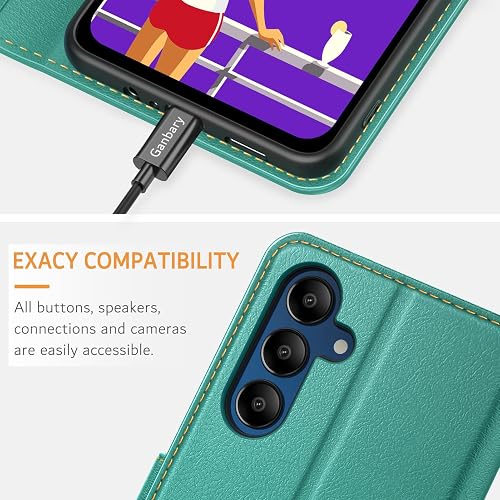Ganbary Case Compatible with Samsung Galaxy A15 4G/5G, Premium PU Leather Flip Wallet Case [Full Protection] [Card Slots] [Kickstand] for Samsung Galaxy A15 4G/5G, Teal - 7