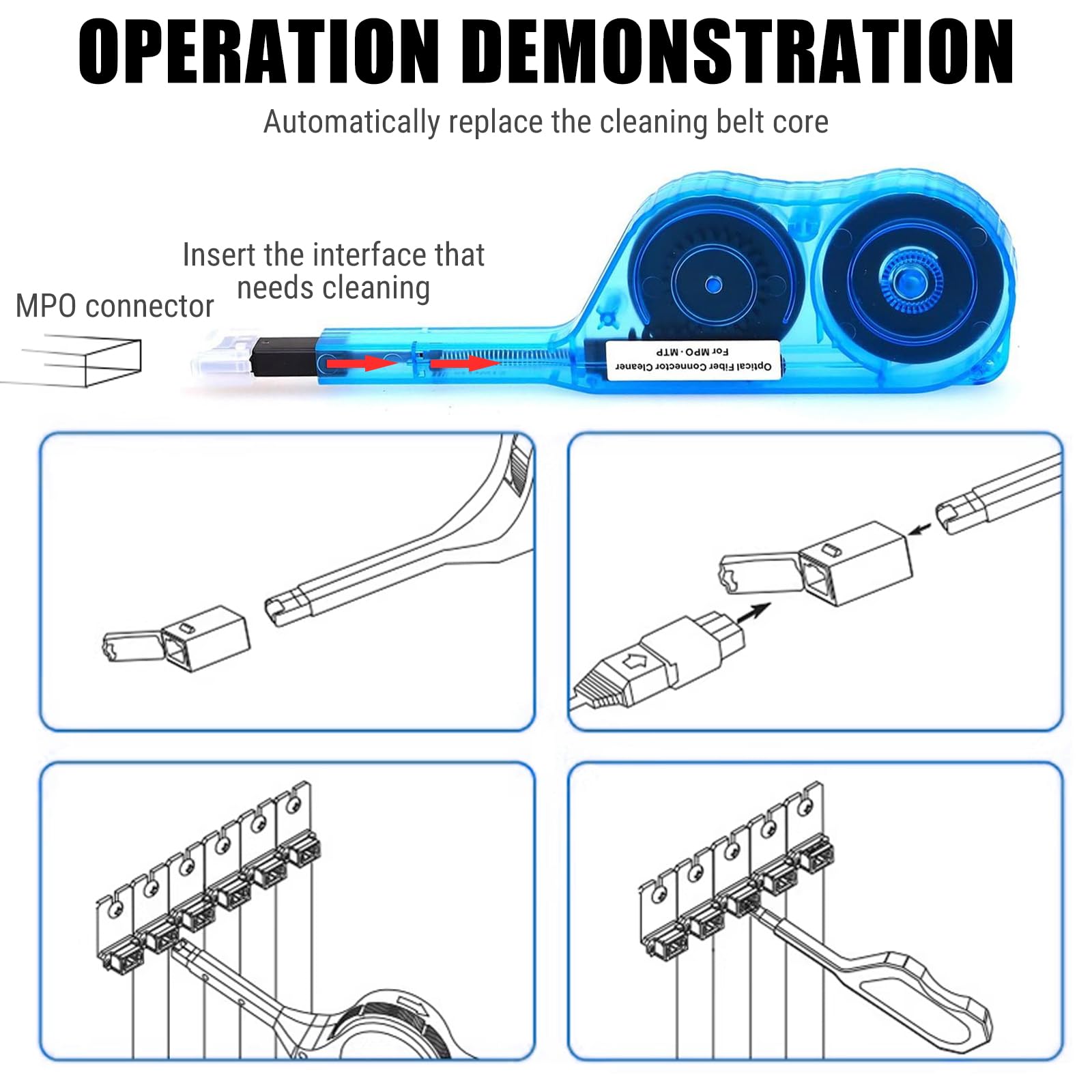 Penna Per Pulizia Fibra, Detergente Per Fibra Ottica Pulitore Per Connettori MTP/MPO, One-Click Fiber Optic Cleaner Strumenti Per La Pulizia Della Fibra, Oltre 600 Pulisce
