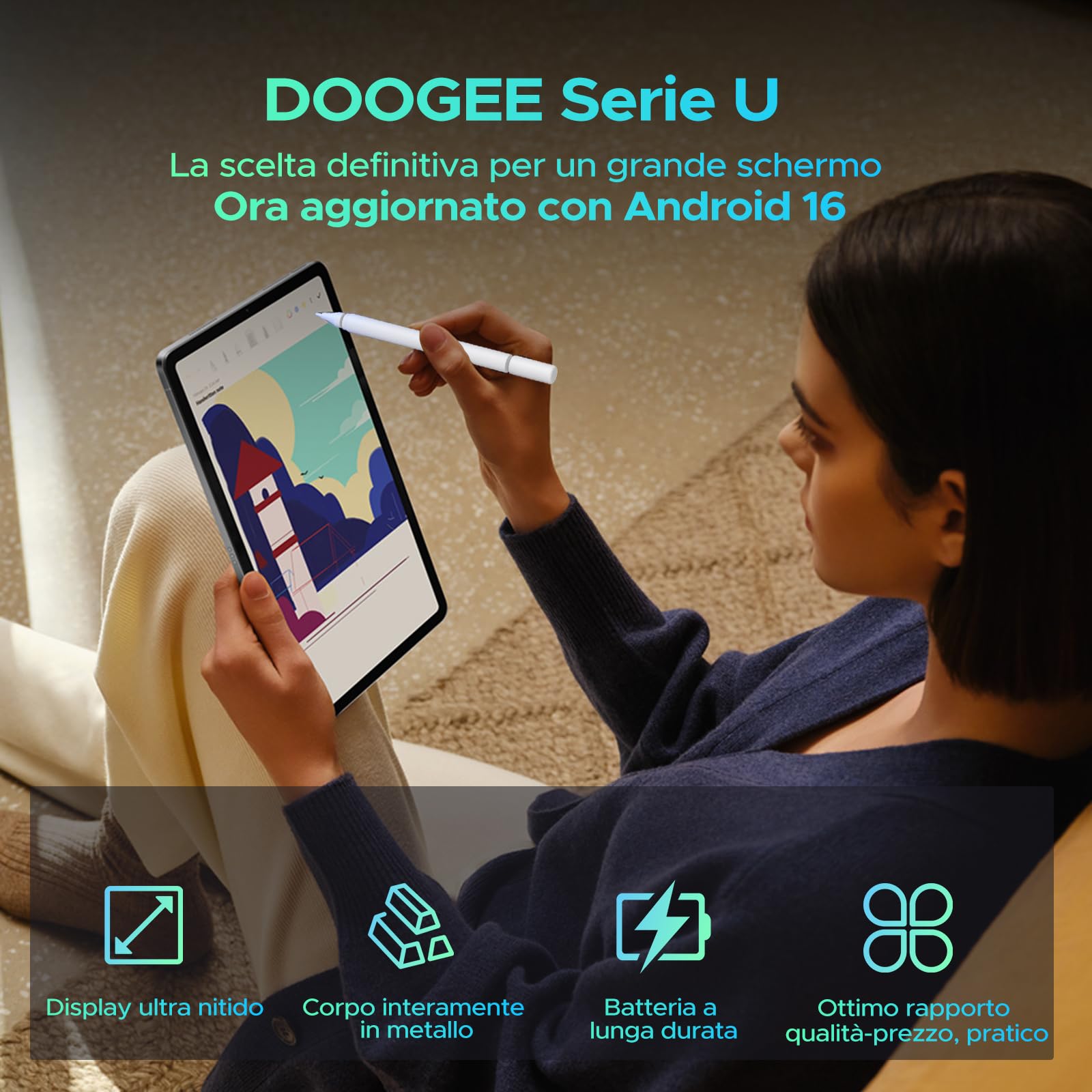 U11 Android 16 Tablet 11 Pollici Gemini AI, 16GB+128GB/2TB TF, 90Hz, 8580mAh, Tablet con Tastiera e penna, Mouse, Case, Gaming Tablets Unisoc T7200 Octa Core/13MP+5MP/WiFi 5/Face ID, Grigio